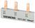 'Barre de distribution Siemens, modèle 5ST3 607, avec trois connexions en cuivre, adaptée pour 10 mm², étiquetée L1 et L2.'