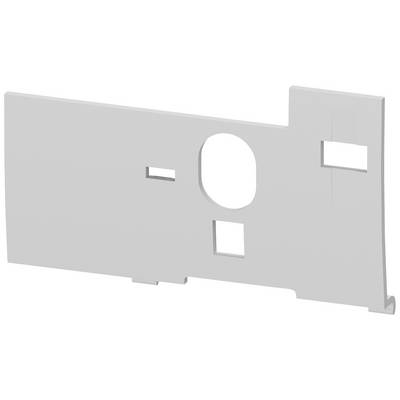 Une plaque blanche rectangulaire avec plusieurs découpes carrées et rectangulaires, ainsi qu'une grande découpe ovale au centre.