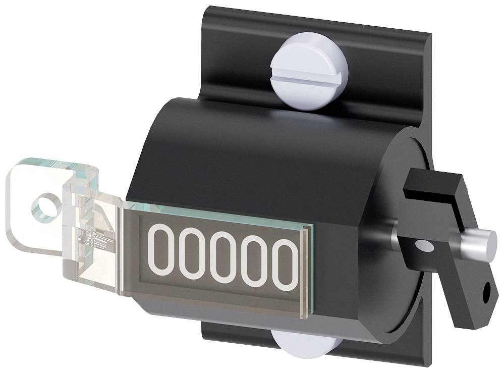 Un compteur analogique noir affiche '0000'. Il est équipé d'un couvercle transparent et de fixations blanches.