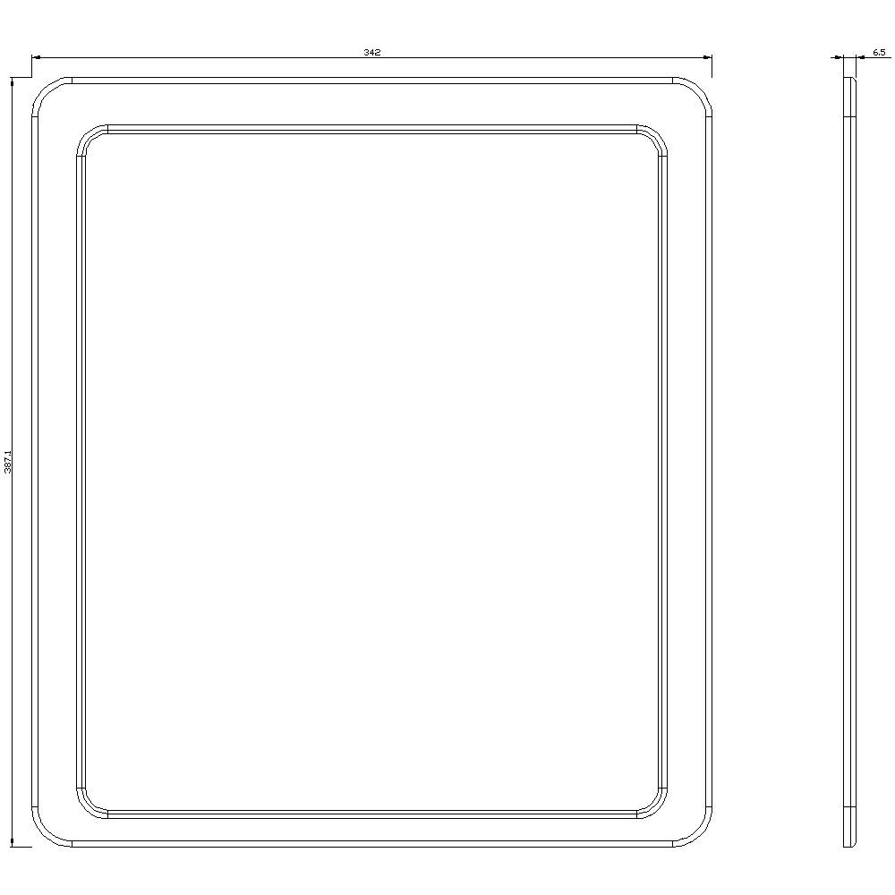 Dessin technique d'un objet rectangulaire avec les dimensions suivantes : longueur 242 mm, largeur 242 mm, hauteur 6,5 mm. Vue de dessus et vue de côté.