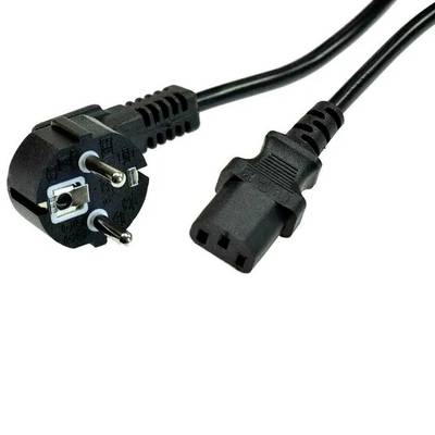 Deux fiches électriques noires : à gauche, une fiche Schuko avec deux broches métalliques et à droite, une fiche IEC, adaptée à de nombreux appareils.