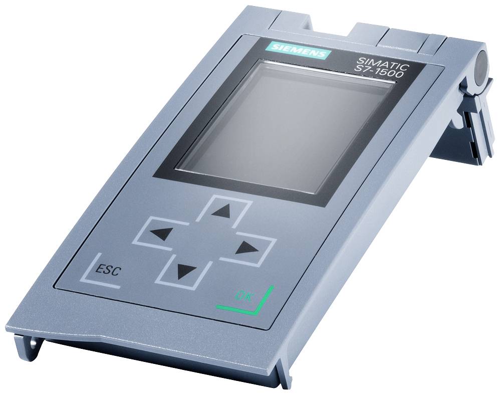 Un pupitre de commande Siemens SIMATIC, gris, avec écran et touches de commande, incluant des touches directionnelles et une touche 'OK' en bas à droite.