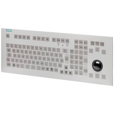 Un clavier industriel Siemens avec rangée de touches de fonction (F1-F12), pavé numérique et trackball intégré à droite.