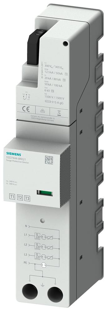 Siemens 5SD74448KK21 5SD7444-8KK21 Parafoudre combiné Protection anti-surtension pour: barre omnibus 40 mm 12.5 kA 1 pc(s)