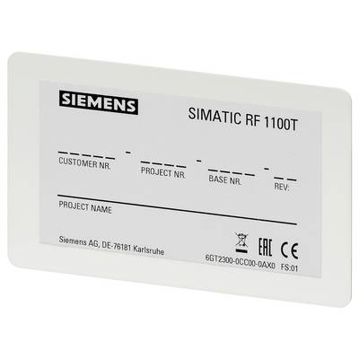 Étiquette d'un Siemens Simatic RF 1100T avec des champs pour 'N° Client', 'N° Projet', 'N° Base', 'Rév.' et 'Nom du Projet'.