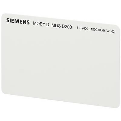 Carte portant l'inscription 'SIEMENS MOBY D MDS D200 6GT2600-1AD00-0AX0 / AS.02', probablement une étiquette RFID ou une carte d'accès.