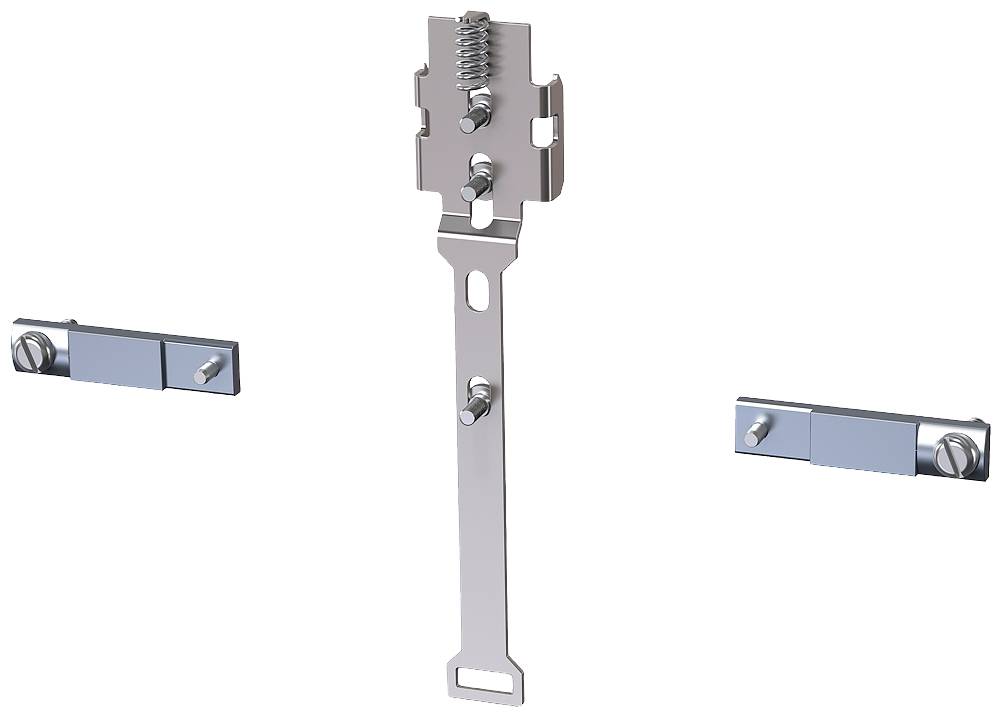 Agrafes de fixation métalliques pour installations solaires, composées d'un support vertical avec des vis et deux plaques horizontales.