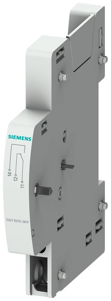 Un dispositif de commutation Siemens gris représenté de côté. Des marquages ou des symboles sont visibles sur sa surface.