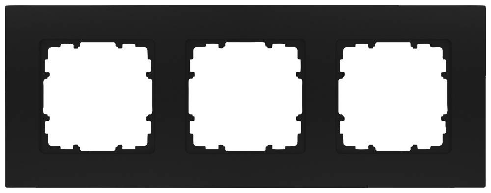 Cadre noir triple pour interrupteurs ou prises, avec trois découpes carrées pour le montage mural.