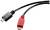 Deux câbles USB avec fiches micro : un câble noir et un câble rouge, tous deux portant les symboles USB sur les connecteurs.