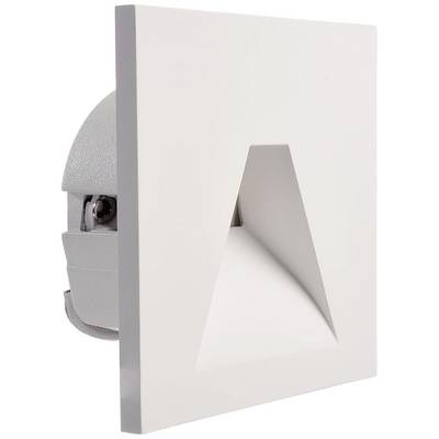 Luminaire encastré au design moderne et anguleux, avec une sortie de lumière en forme de triangle ouvert. Adapté pour un éclairage mural discret.