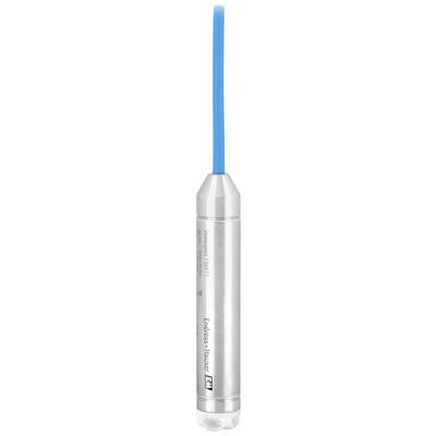 Un appareil cylindrique en métal avec un câble bleu à une extrémité. Des détails techniques sont inscrits sur le boîtier.