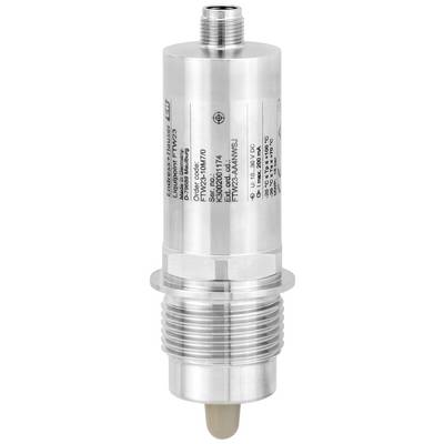 Capteur métallique avec boîtier cylindrique et surface de détection en bas. Marquage avec détails techniques et informations du fabricant.