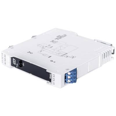 Un module électronique blanc avec des connexions noires et bleues. Un schéma de circuit simple est représenté sur sa face supérieure.