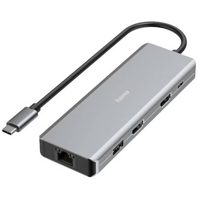 Hub USB-C multiports avec plusieurs ports, comprenant USB, HDMI et Ethernet, permettant de connecter des appareils et des périphériques.