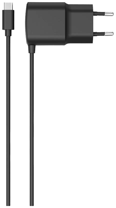 Chargeur USB noir avec câble amovible et prise européenne, adapté aux appareils mobiles.