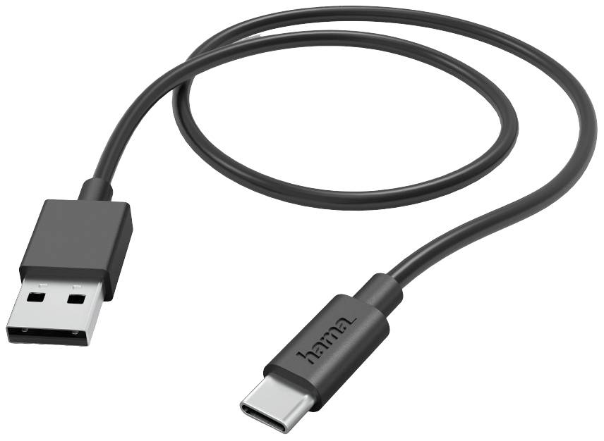 Un câble USB avec une fiche USB-A d'un côté et une fiche USB-C de l'autre. Il sert à charger ou à transférer des données.