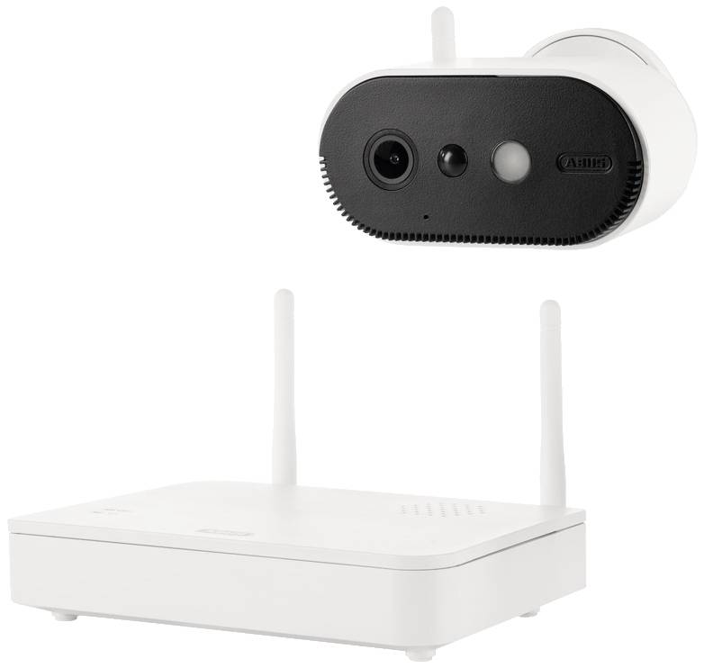 Caméra de surveillance compacte avec station de base, deux antennes pour connexion sans fil. Idéale pour les solutions de sécurité intérieure.