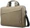 Sacoche pour ordinateur portable en beige avec une poignée de transport, une bandoulière amovible et une poche à fermeture éclair. Logo de marque 'Lenovo' visible.