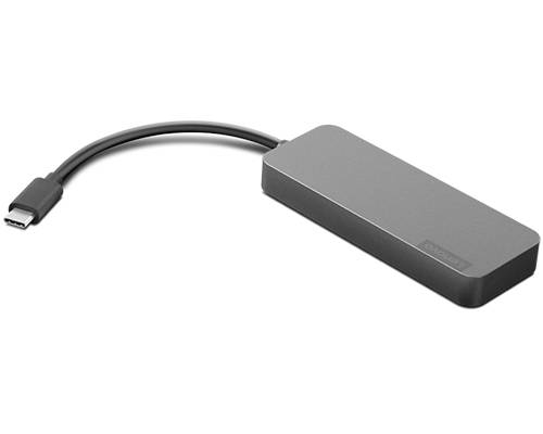 Un hub USB-C gris avec plusieurs ports qui étend la connectivité pour les ordinateurs portables ou les ordinateurs.