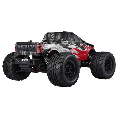 Un modèle de monster truck télécommandé, voyant, avec de grandes roues et un design coloré, adapté aux aventures tout-terrain robustes.