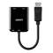 Adaptateur noir avec câble. En haut l'inscription 'Display'. En bas : 'Power', 'Source'.