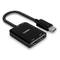 Un adaptateur noir de LINDY avec deux ports HDMI et une prise DisplayPort. Adapté pour connecter plusieurs écrans.
