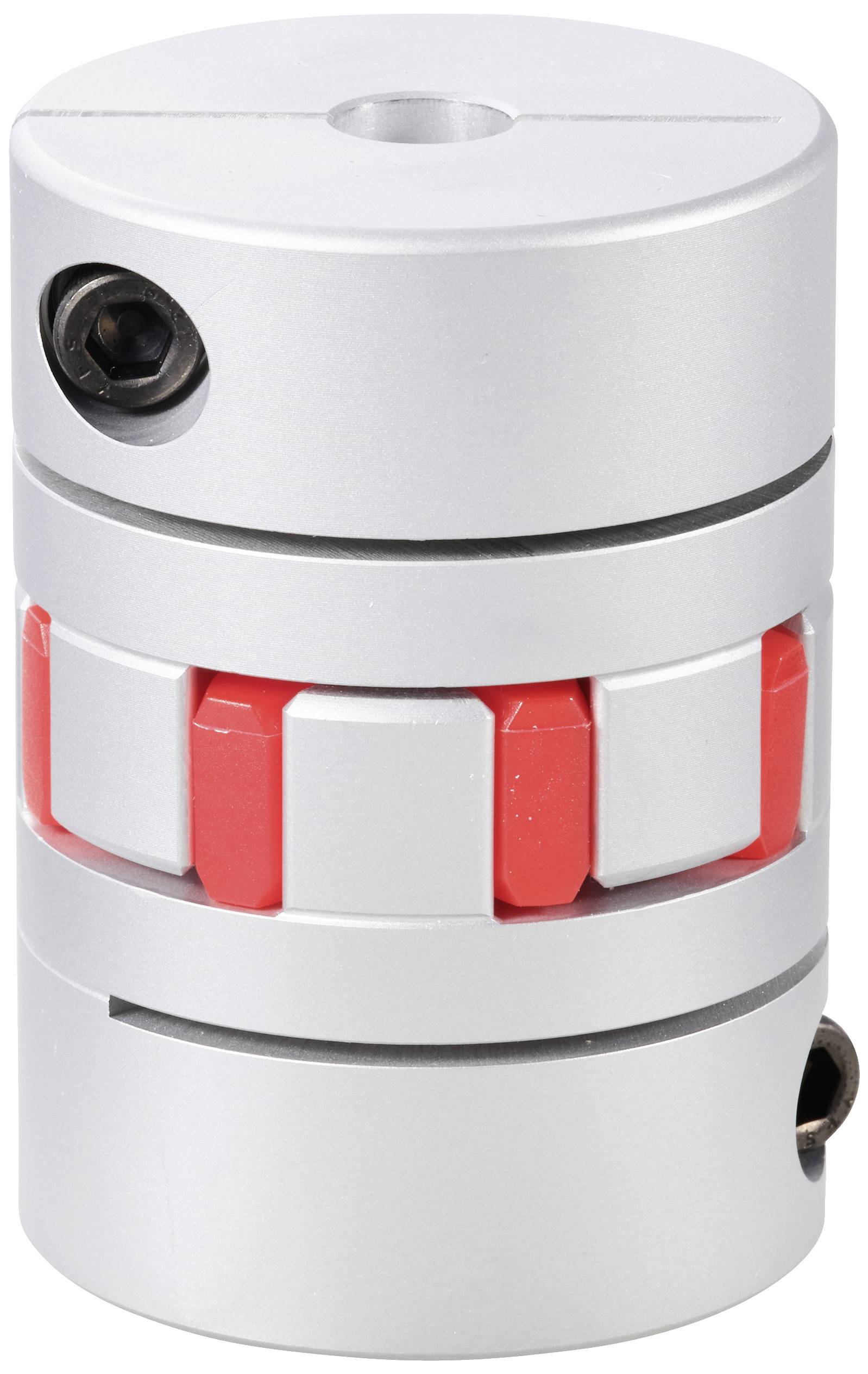 Un adaptateur de couplage Rotex en argent avec denture rouge, utilisé pour connecter des arbres dans des systèmes mécaniques.