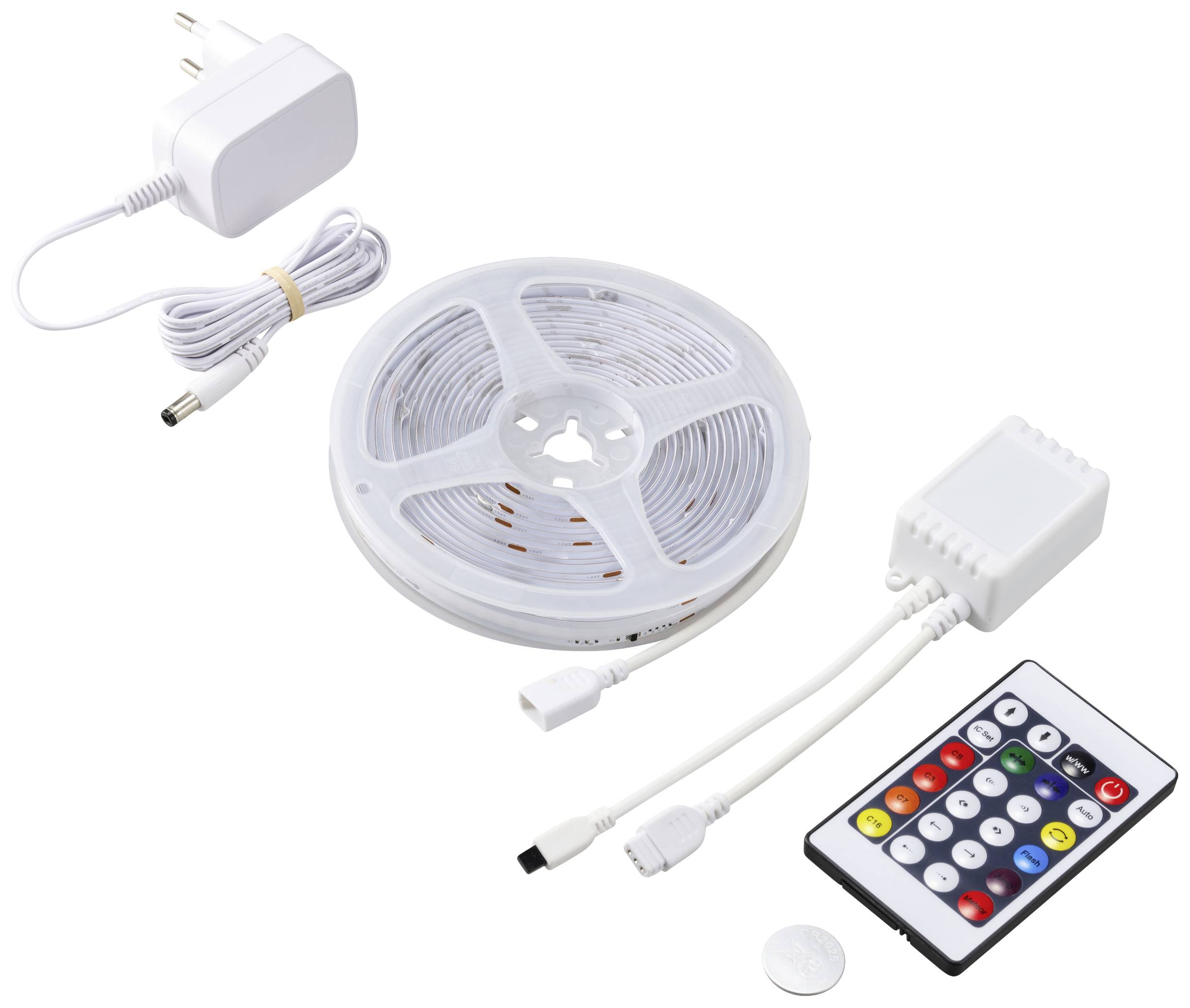 Ensemble de bandes lumineuses LED avec télécommande, bloc d'alimentation et contrôleur. Idéal pour un éclairage d'ambiance et la décoration.