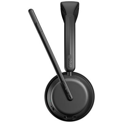 Casque sans fil noir avec microphone articulé, portant le nom de marque 'EPOS' sur le côté.