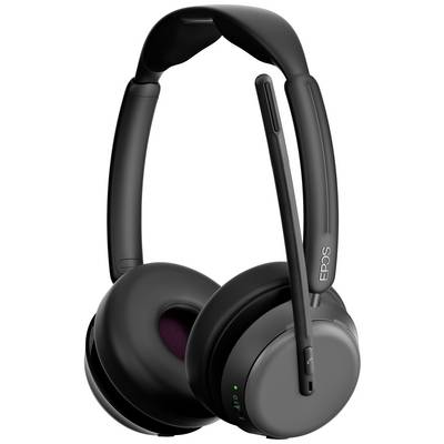 Un casque moderne noir avec microphone, posé verticalement. Adapté aux appels et à la musique. Design confortable et fonctionnel.
