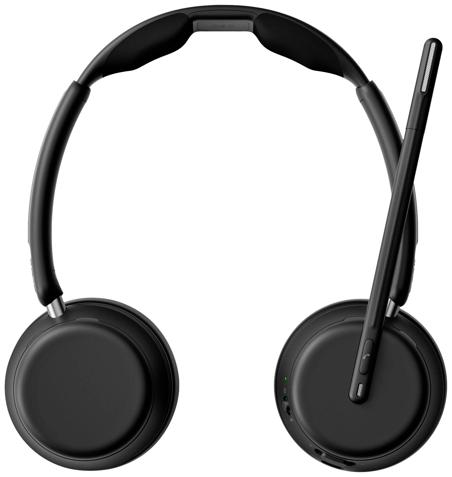 Un casque noir avec un bras de microphone ajustable et des écouteurs rembourrés. Idéal pour les appels téléphoniques ou les vidéoconférences.