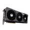 Une carte graphique gaming ASUS TUF noire à trois ventilateurs avec un connecteur doré, vue de côté.