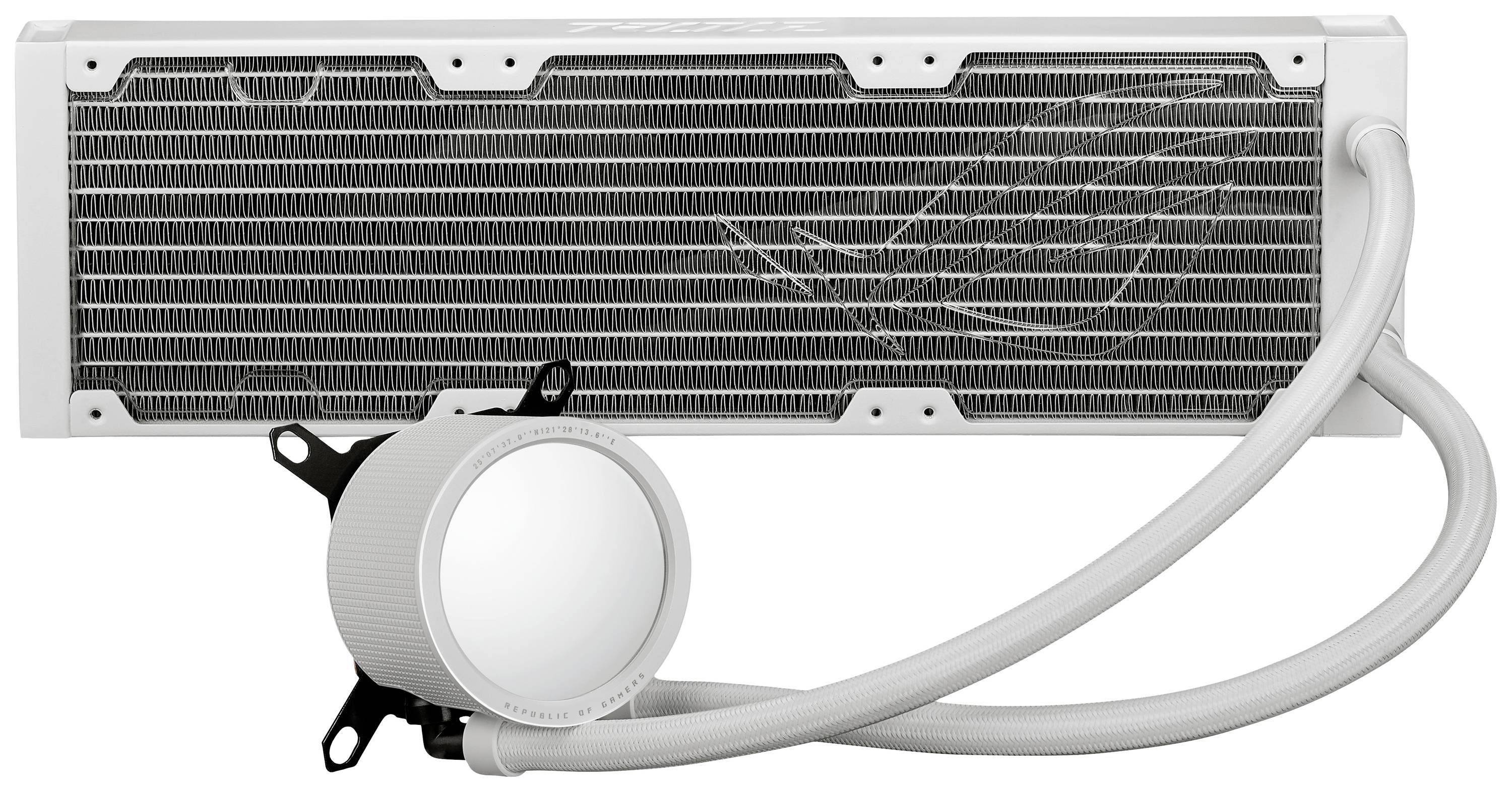 Watercooling pour PC avec tuyaux blancs et ventilateur, adapté à l'installation dans un ordinateur de jeu, pour un refroidissement efficace des composants matériels.