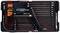 Un ensemble d'outils comprenant différentes clés à molette, clés Allen, une lampe de poche et des clés à cliquet, rangés dans un support organisé.