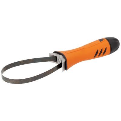 Un outil orange doté d'une poignée ergonomique et d'une lame métallique incurvée, utilisé pour enlever les poils ou les saletés.