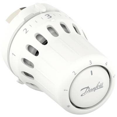 Un thermostat de radiateur blanc de marque 'Danfoss' avec des numéros de 1 à 5, affichant le réglage de température au centre au niveau 3.