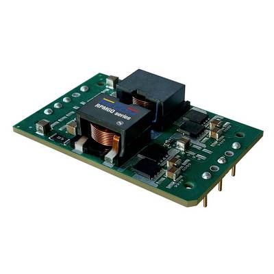 Une carte électronique verte avec des composants électroniques, comprenant un transformateur portant l'inscription 'Série RPA60'. Elle est montée sur des broches de connexion.