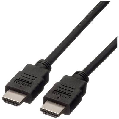Un câble HDMI noir avec deux connecteurs, utilisé pour raccorder des écrans ou d'autres appareils.