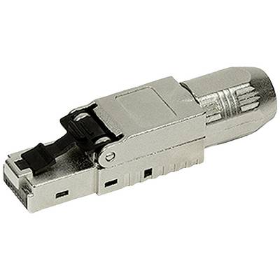 Un connecteur RJ45 pour câbles réseau dans un boîtier métallique.