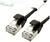 Deux câbles Ethernet avec connecteurs RJ-45 côte à côte. Les câbles sont noirs et accompagnés d'une étiquette de la marque 'fortissimo networking'.