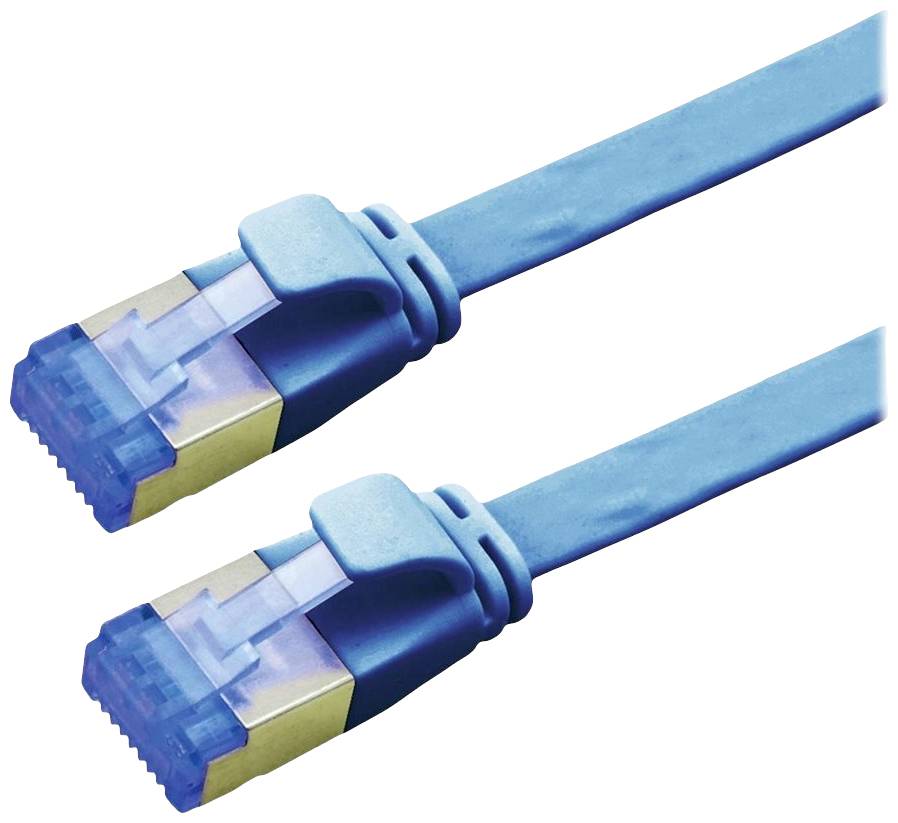 Value 21.99.2150 RJ45 Câble réseau, câble patch CAT 6a F/UTP 0.50 m bleu blindé, plat, contacts dorés 1 pc(s)