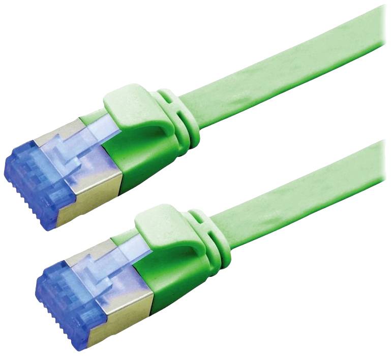 Deux câbles Ethernet verts avec des connecteurs bleus, représentés côte à côte, symbolisent des connexions réseau ou Internet.