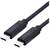 Câble USB-C noir avec connecteurs aux deux extrémités, permettant de relier des appareils.