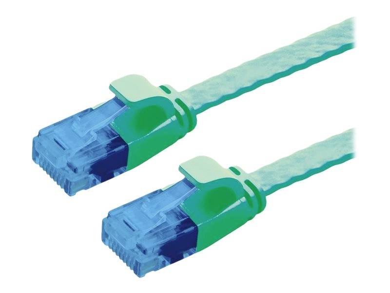 Deux fiches de câble réseau bleu-vert avec un boîtier transparent, symbolisant une connexion réseau ou une communication de données.