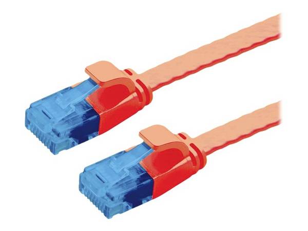 Value 21.99.2023 RJ45 Câble réseau, câble patch CAT 6a U/UTP 3.00 m rouge (clair) non blindé, plat, contacts dorés 1 pc(s)