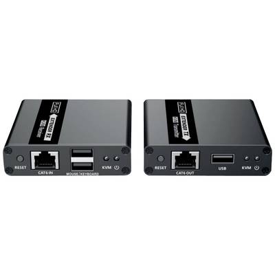 Commutateur KVM 2 ports montrant deux boîtes noires avec des connexions Ethernet et USB permettant de contrôler plusieurs ordinateurs depuis un seul poste de travail.