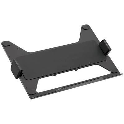 Un support noir pour ordinateur portable avec des supports ajustables, conçu pour élever et maintenir un ordinateur portable afin d'améliorer sa ventilation.