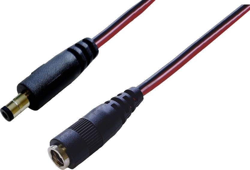 Câble audio noir et rouge avec connecteurs mâle et femelle pour relier des appareils audio.