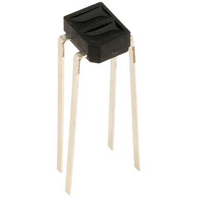 Un capteur électronique noir à trois pattes métalliques sur un fond blanc.